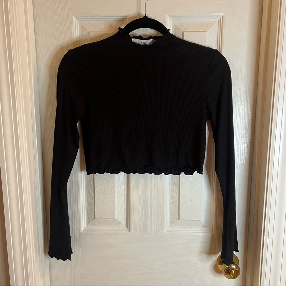 Adika long sleeve cropped ribbed top with ruffle details